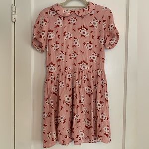 Floral powder pink peter pan collar babydoll dress